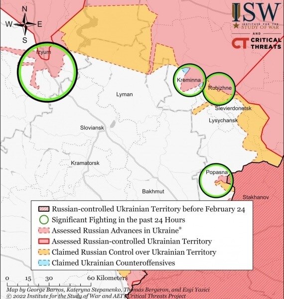 Появилась новая карта боевых действий в Украине от ISW за 19 апреля 1