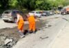 В Липецке сто двадцать квадратных метров асфальта смыло дождем